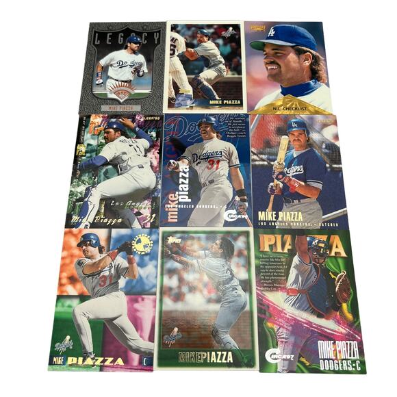 MLB Mike Piazza Los Angeles Dodgers Baseball Trading Card Lot of 9 - Picture 3 of 3